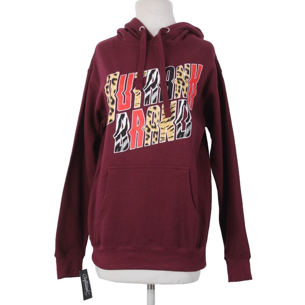 Outrank Sweater Sz S Burgundy Red Multi Colored Logo Pocket Sweater